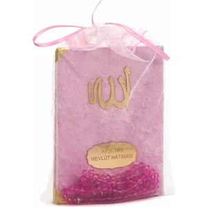 10 Adet Kadife Kaplı Yasin Kitabı  Tül Keseli  İsme Özel Plakalı  Tesbihli  Pembe