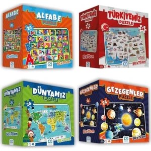 Ca Games 4'lü Süper Yer Puzzle Seti - Türkiye-Dünyamız-Gezegenler-Alfabe