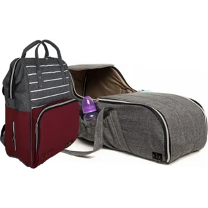 Portbebe Ana Kucağı Puset Bebek Taşıma + Anne Bebek Bakım Çantası - Gri - Çizgili Gri Bordo
