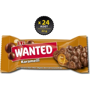 Wanted Sütlü Çikolata Kapli Misir ve Buğday Gevrekli Karamelli Bar 22 g x 24 Adet