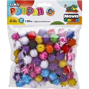 Nova Color Pon Pon Simli 20 mm Karışık Renk Simli 100LÜ (NC-884)