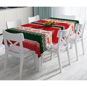 Yılbaşı Geyikleri ve Ağaçlar Baskılı Dekoratif Leke Tutmaz Masa Örtüsü 120 x 140 cm