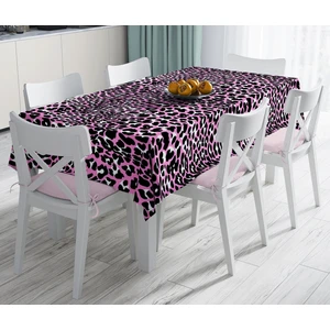Pembe Renkli Leopar Desenli Modern Leke Tutmaz Masa Örtüsü 120 x 140 cm