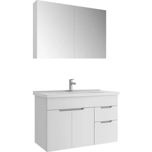 Stora 100 cm Set - Parlak Beyaz (Aydsız Ayna Dolabı) Lavabo Dahıl
