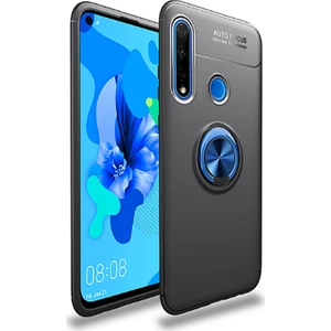 Tekno Grup Huawei P40 Lite E Kılıf Ultra Korumalı Yüzüklü Manyetik Ravel Silikon Siyah Mavi + Cam Ekran Koruyucu