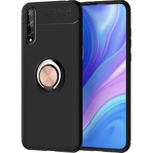 Tekno Grup Huawei P Smart S (Y8P) Kılıf Ultra Korumalı Yüzüklü Manyetik Ravel Silikon Siyah Rose