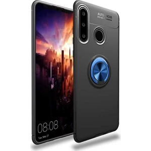 Tekno Grup Huawei Y6P Kılıf Ultra Korumalı Yüzüklü Manyetik Ravel Silikon Siyah Mavi