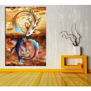 Feng Shui Balıklar Düz Renkler Kanvas Tablo dkmr213-70 x 100 cm