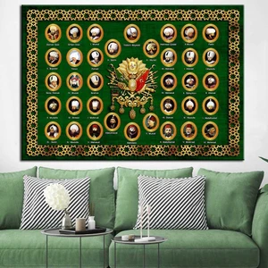 Osmanlı Padişahları Yeşil Kanvas Tablo dkmr219-70 x 100 cm