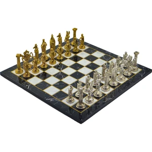 Gift Home Metal Satranç Takımı Seti Büyük İngiliz Parlak Taş Ve Düz Mermer Desenli Satranç Tahtası