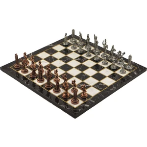 Gift Home Metal Satranç Takımı Seti Orta Yunan Antik Taş Ve Düz Mermer Desenli Satranç Tahtası