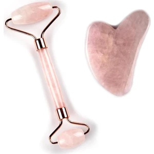 Alibaba Doğaltaş Pembe Kuvars Doğal Taş Faceroller + Gua Sha Masaj Taşı