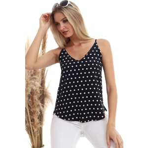 Cotton Mood 20333453 Kobe Puantiye Desenli İp Askılı Bluz Siyah