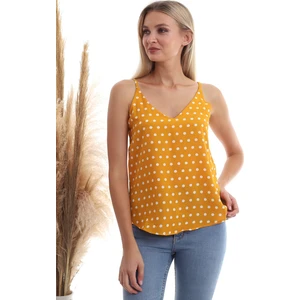 Cotton Mood 20333453 Kobe Puantiye Desenli İp Askılı Bluz Hardal