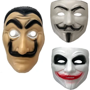 3'lü Maske Seti V For Vandetta Salvador Dali Joker