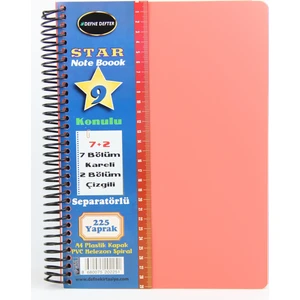 Star Spiralli A4 Plastik Kapak Ayraçlı Defter 7 Kareli+2 Çizgili 225 Yaprak