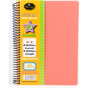 Star Spiralli A4 Plastik Kapak Ayraçlı Defter 8 Kareli+2 Çizgili 250 Yaprak
