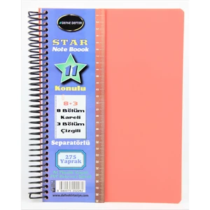 Star Spiralli A4 Plastik Kapak Ayraçlı Defter 8 Kareli+3 Çizgili 275 Yaprak