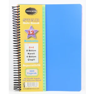 Star Spiralli A4 Plastik Kapak Ayraçlı Defter 8 Kareli+4 Çizgili 300 Yaprak