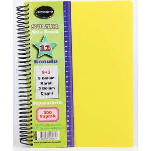 Star Spiralli A4 Plastik Kapak Ayraçlı Defter 9 Kareli+3 Çizgili 300 Yaprak