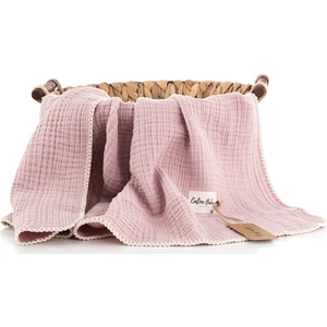 Caline Baby 4 Katlı Premium %100 Pamuk Çoban Dikişli Müslin Battaniye| 120x120 cm | Pembe
