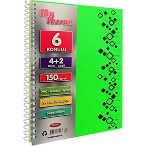 My Lesson A4 Plastik Kapaklı Defter 6 Konulu 4 Kareli + 2 Çizgili 150 Yaprak Açık Yeşil