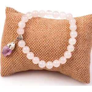 Taş Sandığı Pembe Kuvars Taşı Bileklik - Ametist Taşı Sallantılı