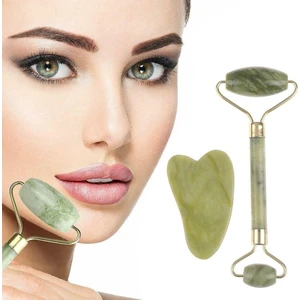 Çift Taraflı 2li Cilt Yüz Masaj Aleti Jade Roller Yeşim Taşı Seti