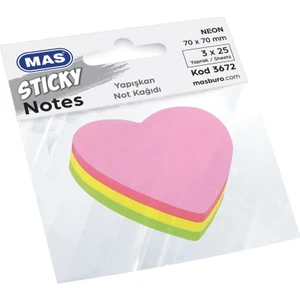 Mas 3672 Yapışkanlı Kalp Şekilli Not Kağıdı 70 x 70 75 Sf.neon Renk