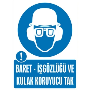 İzmi̇r Seri̇grafi̇ Modülkon Baret – Iş Gözlüğü ve Kulak Koruyucu Tak 25 x 35 cm 2.6 mm PVC Uyarı Levhası