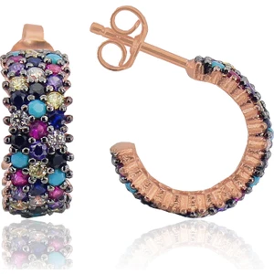 Söğütlü Si̇lver Tamtur Küçük Boy Üç Sıralı Karışık Taşlı Küpe