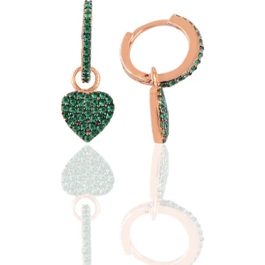 Söğütlü Si̇lver Gümüş Yeşil Taşlı Kalp Modeli Taşlı Halka Küpe