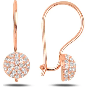 Söğütlü Si̇lver Gümüş Rose Zirkon Taşlı Çengelli Yarım Top Küpe
