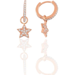 Söğütlü Si̇lver Gümüş Rose Yıldız Modeli Taşlı Halka Küpe