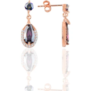 Söğütlü Si̇lver Gümüş Rose Mistik Taşlı Damla Küpe