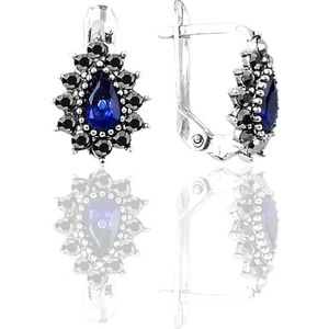 Söğütlü Si̇lver Gümüş Markazit ve Safir Taşlı Damla Modeli Küpe