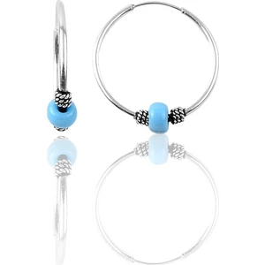 Söğütlü Si̇lver Gümüş 17 mm Turkuaz Taşlı Halka Küpe