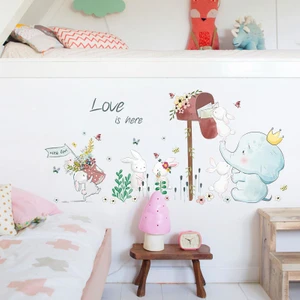 Crystal Kids Sevimli Fil ve Tavşan Çocuk Bebek Odası Dekorasyonu Duvar Çıkartması Sticker