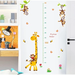 Crystal Kids Zürafa ve Maymunlar Boy Ölçer Bebek Odası Dekorasyonu Duvar Sticker Çıkartma