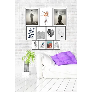 Casa Visare Siyah Çerçeve Görünümlü 11 Parça Mdf Tablo Seti