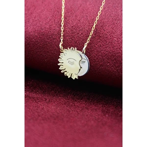 Silver & Silver Gümüş Sarı ve Beyaz Ay Güneş Kolye
