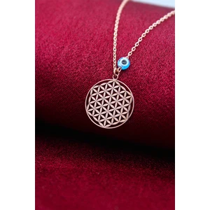 Silver & Silver Gümüş Rose Nazar Boncuklu Yaşam Çiçeği Kolye