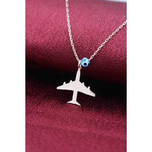 Silver & Silver Gümüş Rose Nazar Boncuklu Uçak Kolye