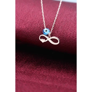 Silver & Silver Gümüş Rose Nazar Boncuklu Kalpli Sonsuzluk Kolye