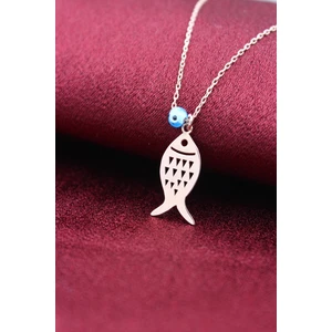 Silver & Silver Gümüş Rose Nazar Boncuklu Desenli Balık Kolye