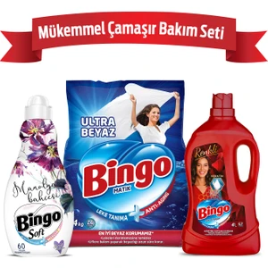 "Mükemmel Çamaşır Bakım Seti ; 4 kg Toz Çamaşır Deterjanı Ultra Beyaz +Sıvı Deterjan 4 L Renkli + Konsantre Çamaşır"