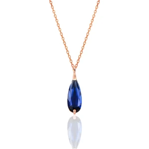 Söğütlü Silver Gümüş Rose Safir Taşlı Damla Modeli Kolye