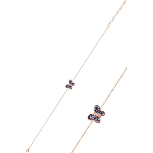 Söğütlü Silver Gümüş Rose Renkli Taşlı Kelebek Bileklik