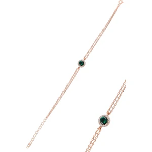 Söğütlü Silver Gümüş Rose Kök Zümrüt Taşlı Elmas Montürlü Bileklik