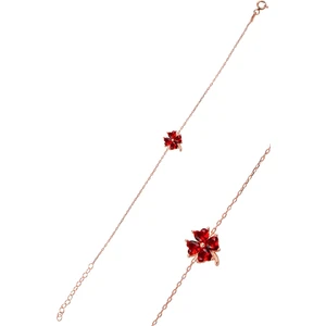 Söğütlü Silver Gümüş Lal Renk Taşlı Yonca Modeli Bileklik